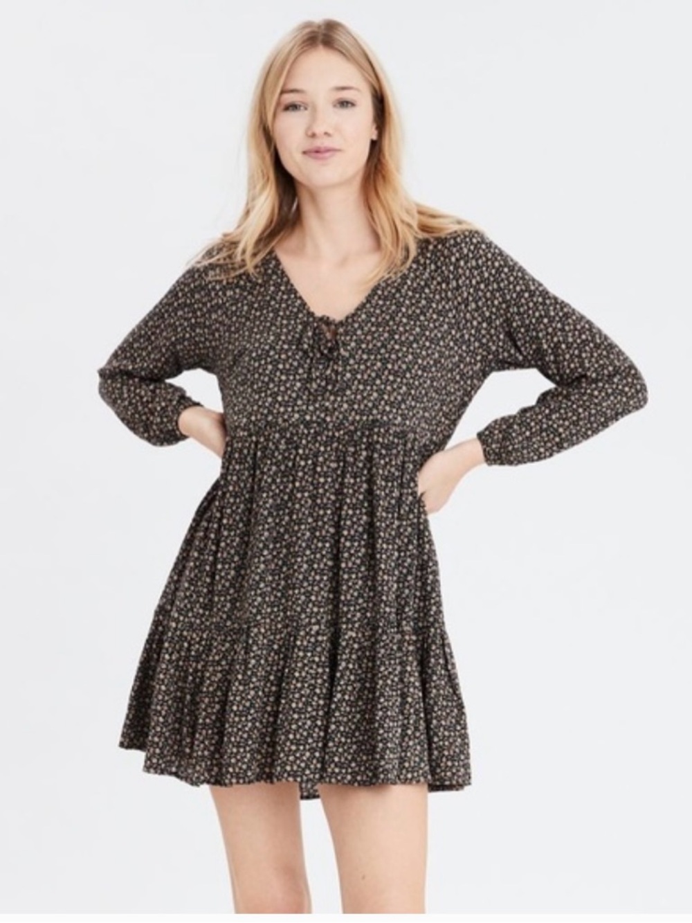 American Eagle  Floral Tiered Mini Dress - Boho Cottagecore Style size XS